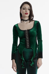 Green Long Sleeves Gradient Irregular Women's Gothic Blouse